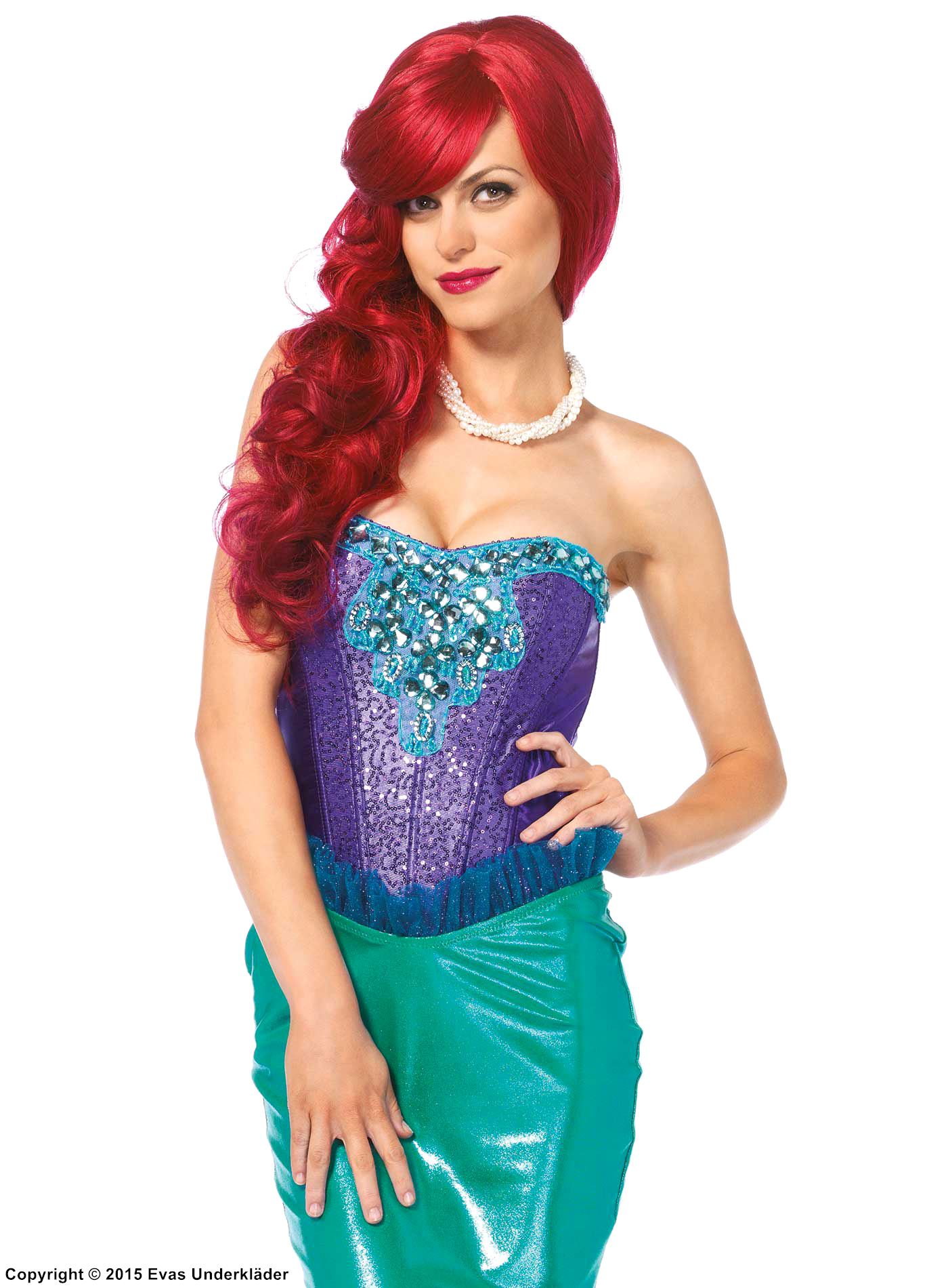 Ariel från Den lilla sjöjungfrun, maskeraddräkt med topp och kjol, paljetter, volanger, strass och fena
